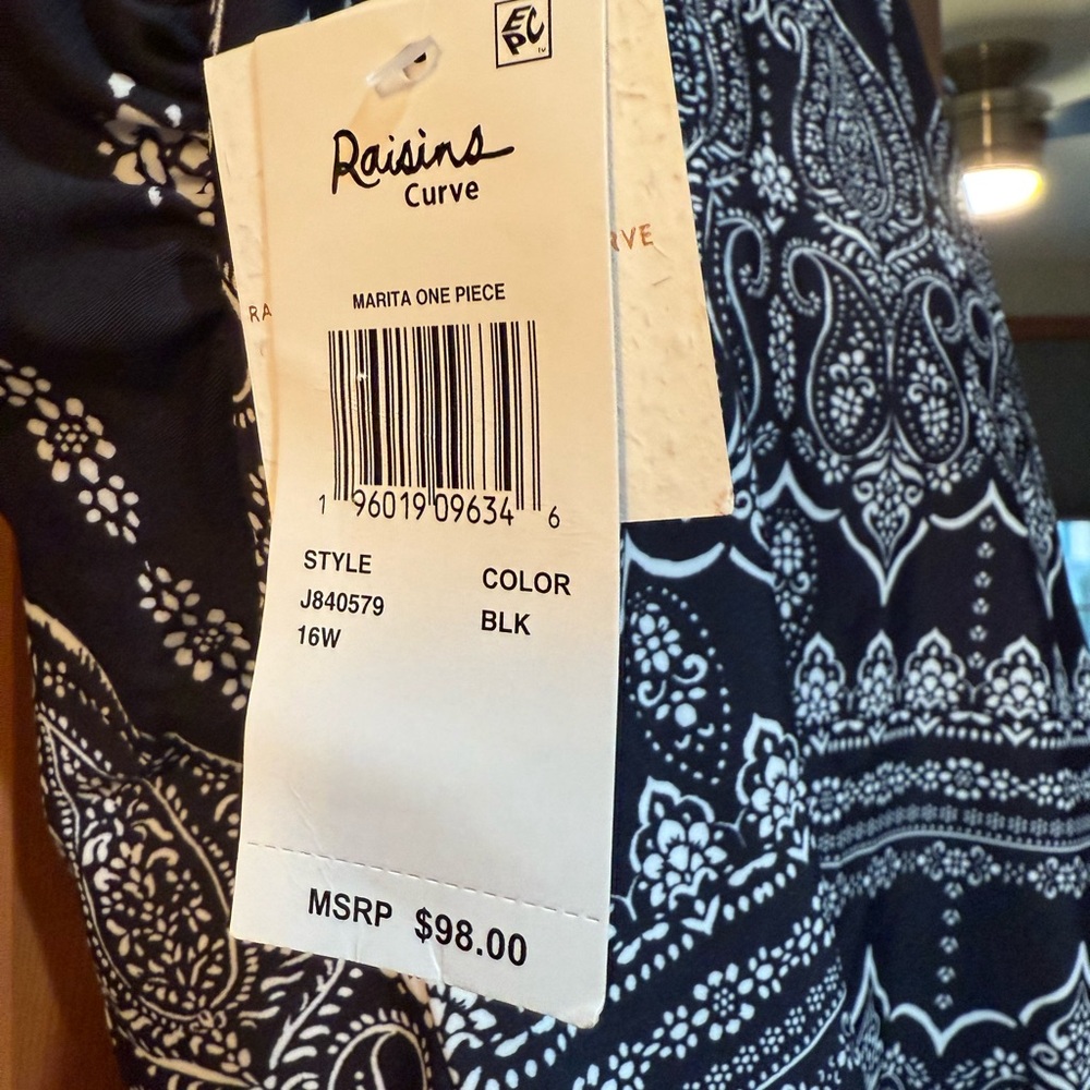 One Piece Swimsuit Plus Size 16W Black White Paisley by Raisins  NWT - Picture 5 of 8